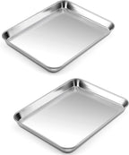 P&P CHEF 10.5 Inch Baking Cookie Sheet, Oven Pan Tray Stainless Steel Sheet Pan for Kitchen, Oven Bakeware for Multi Uses, Shiny Look & Dishwasher Safe, Healthy & Heavy Duty, 2Pcs
