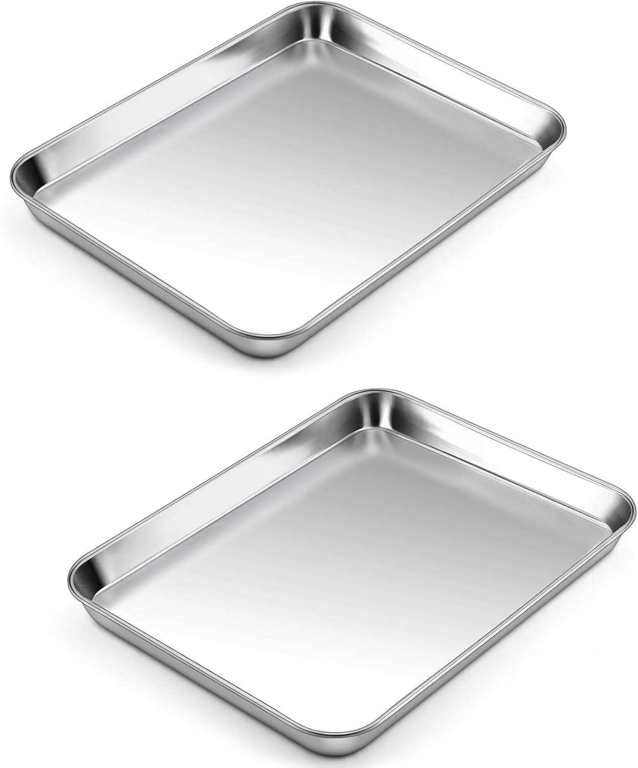 P&P CHEF 10.5 Inch Baking Cookie Sheet, Oven Pan Tray Stainless Steel Sheet Pan for Kitchen, Oven Bakeware for Multi Uses, Shiny Look & Dishwasher Safe, Healthy & Heavy Duty, 2Pcs