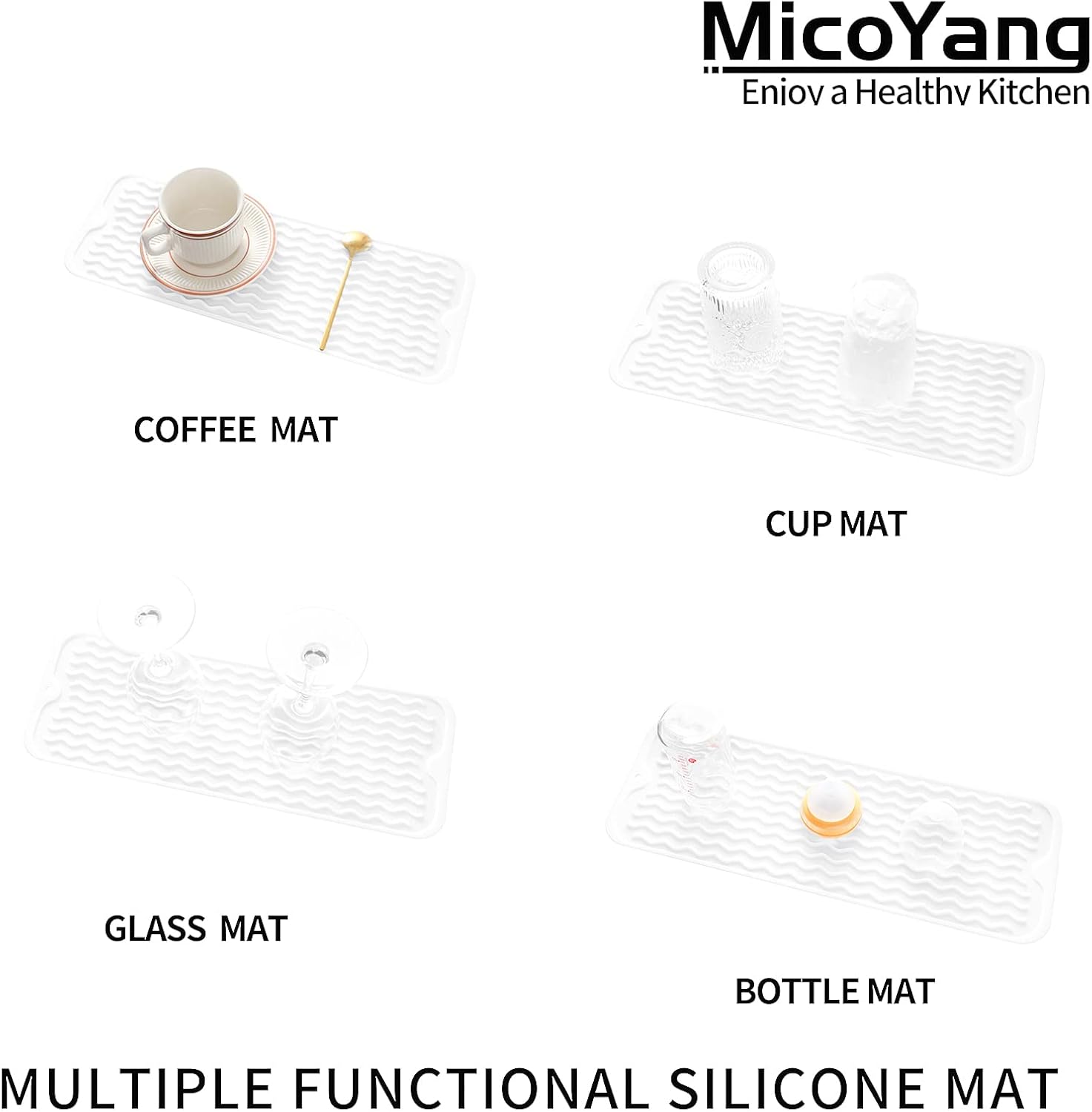 Silicone Dish Drying Mat for Multiple Usage,Easy clean,Eco-friendly,Heat-resistant Silicone Mat for Kitchen Counter,Sink,Bar,Bottle,or Cup White M 17 inches x 6 inches