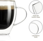 Aurzen 2 Pack Double Walled Glass Coffee Mugs with Handles 8.5oz, Large Insulated Layer Coffee Cups, Clear Borosilicate Mugs, Perfect for Cappuccino, Tea, Microwave Safe (8.5oz-2Pack)