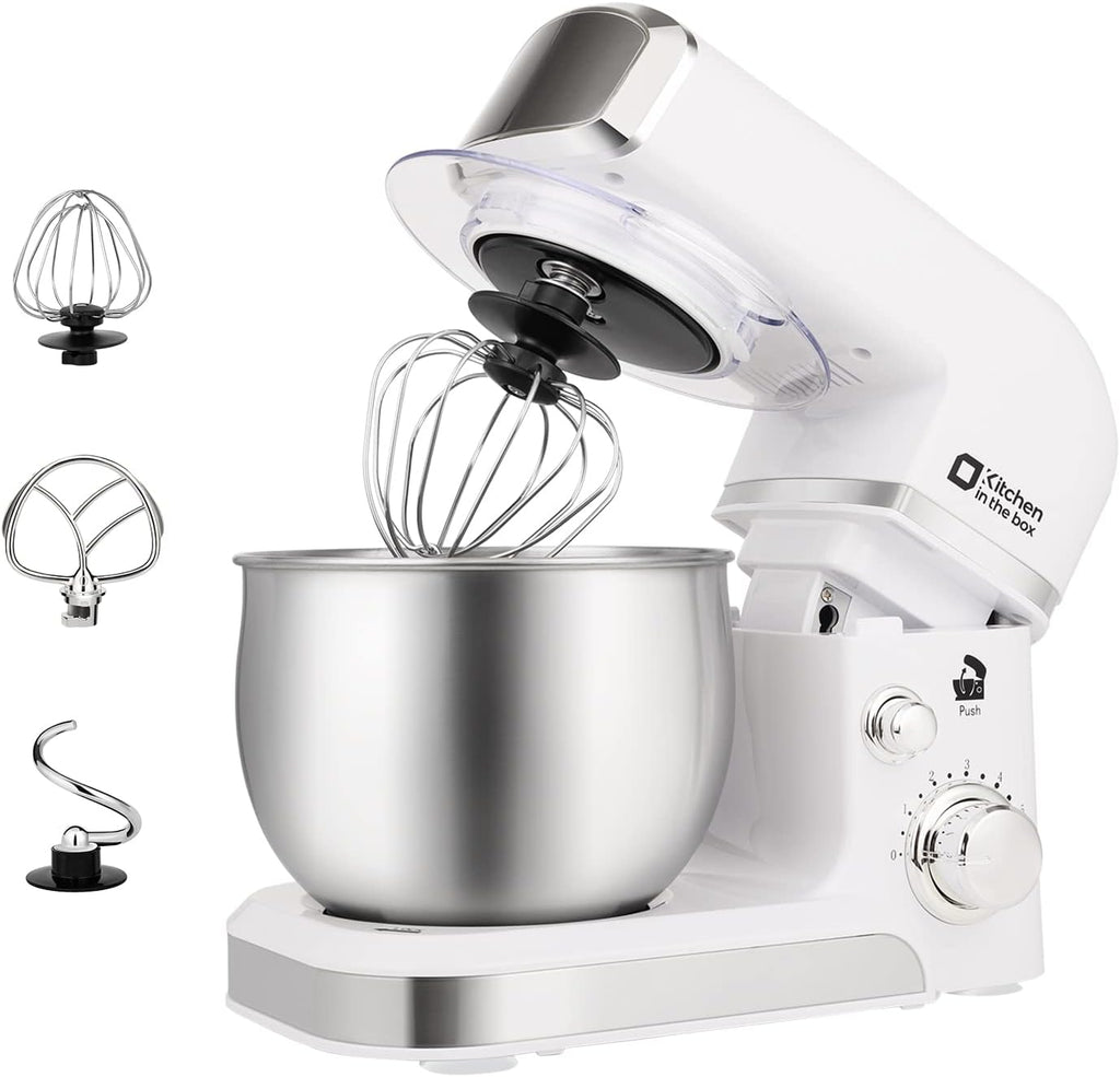 Kitchen in the box Stand Mixer,3.2Qt Mini Electric Food Mixer,6 Speeds Portable Lightweight Kitchen Mixer for Daily Use with Egg Whisk,Dough Hook,Flat Beater (White)