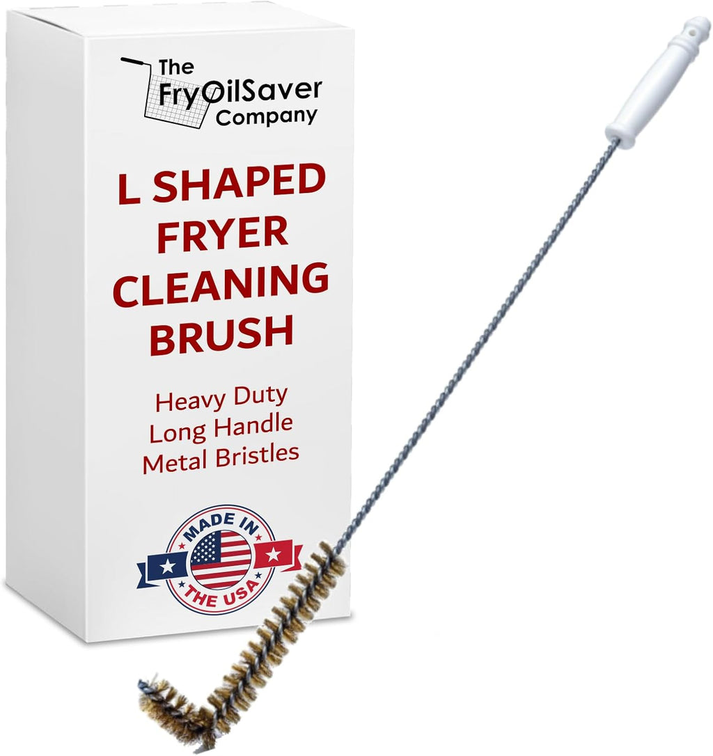 L-Shaped Deep Fryer Cleaning Brush, Up to 750F High Heat Resistant Metal Bristles Fryer Cleaning Brush for Food Debris, Grease Build-Up in Kitchen & Restaurant Deep Fryers Coil by FryOilSaver Co. B53C