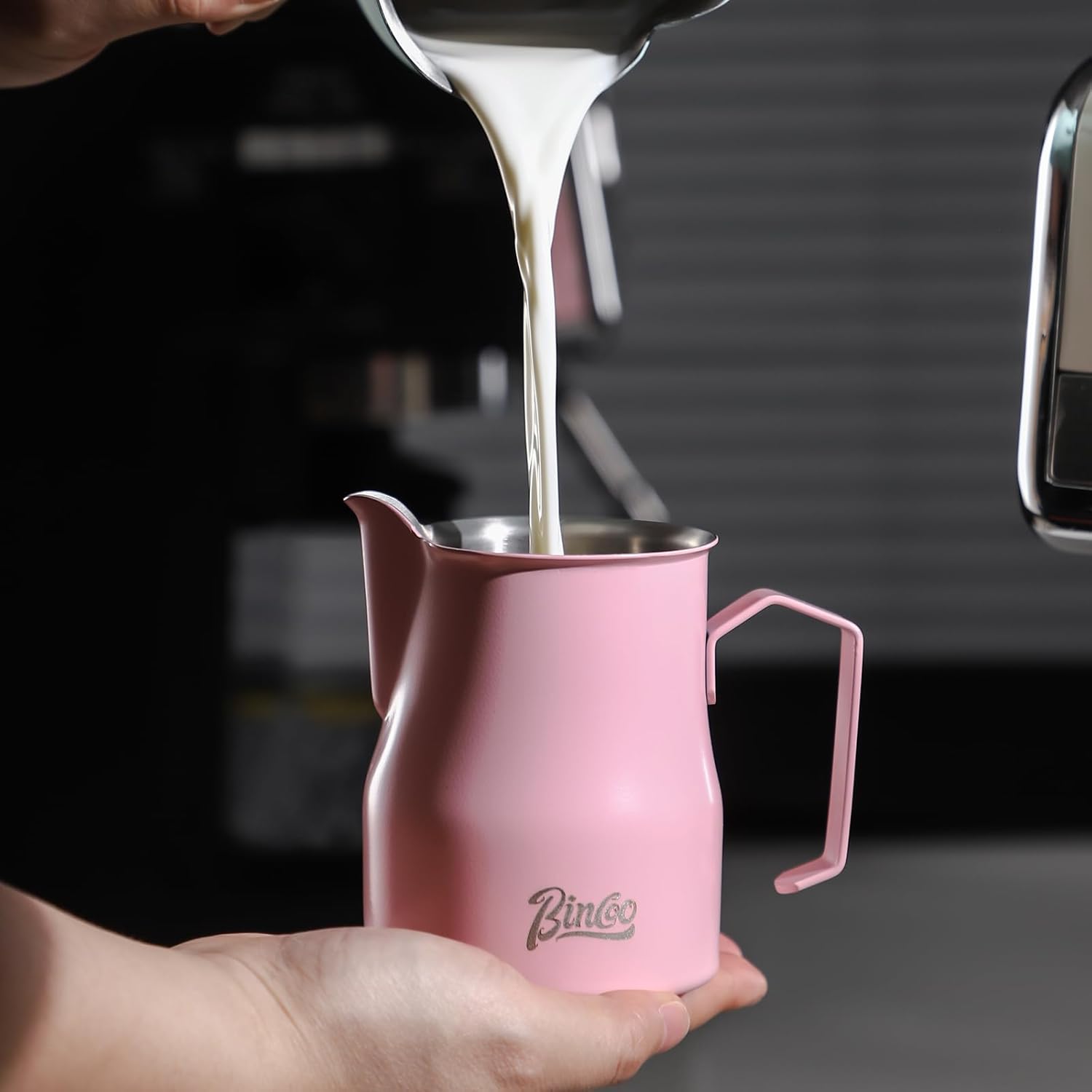 Milk Frothing Pitcher 450ML - Espresso Steaming Pitcher with Large Handle and Spout,Cappuccino Latte Art Cup for Barista and Home Cafe