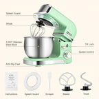 Kitchen in the box Stand Mixer,3.2Qt Mini Electric Food Mixer,6 Speeds Portable Lightweight Kitchen Mixer for Daily Use with Egg Whisk,Dough Hook,Flat Beater (Green)