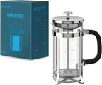 QUQIYSO French Press Coffee Maker 304 Stainless Steel French Press with 4 Filter, Heat Resistant Durable, Easy to Clean, Borosilicate Glass Coffee Press, 100% BPA Free Glass Teapot, 21 ounce, Silver