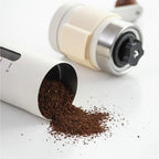 Mini Manual Coffee Bean Grinder for Travel Camping, Hand Held Espresso Burr Ceramic Coarseness White 304 Stainless Steel Small Mill Kit for Home Use with Portable Storage Pouch Brush Spoon