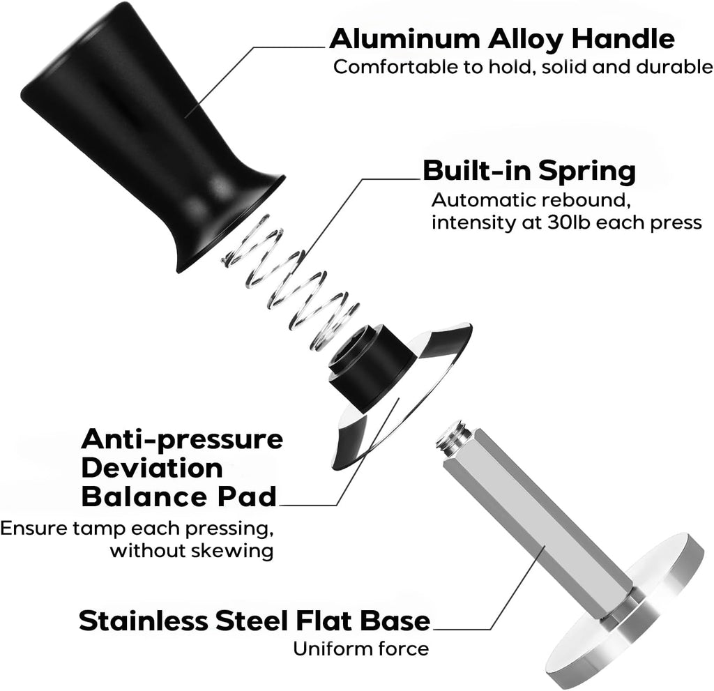 51mm Espresso Tamper, Premium Calibrated 30lb Spring Loaded Tamper Compatible for CASABREWS CM5418, 3700Essential, De'Longhi EC260 and 51mm Portafilter, 100% Stainless Steel Coffee Tamper, Black