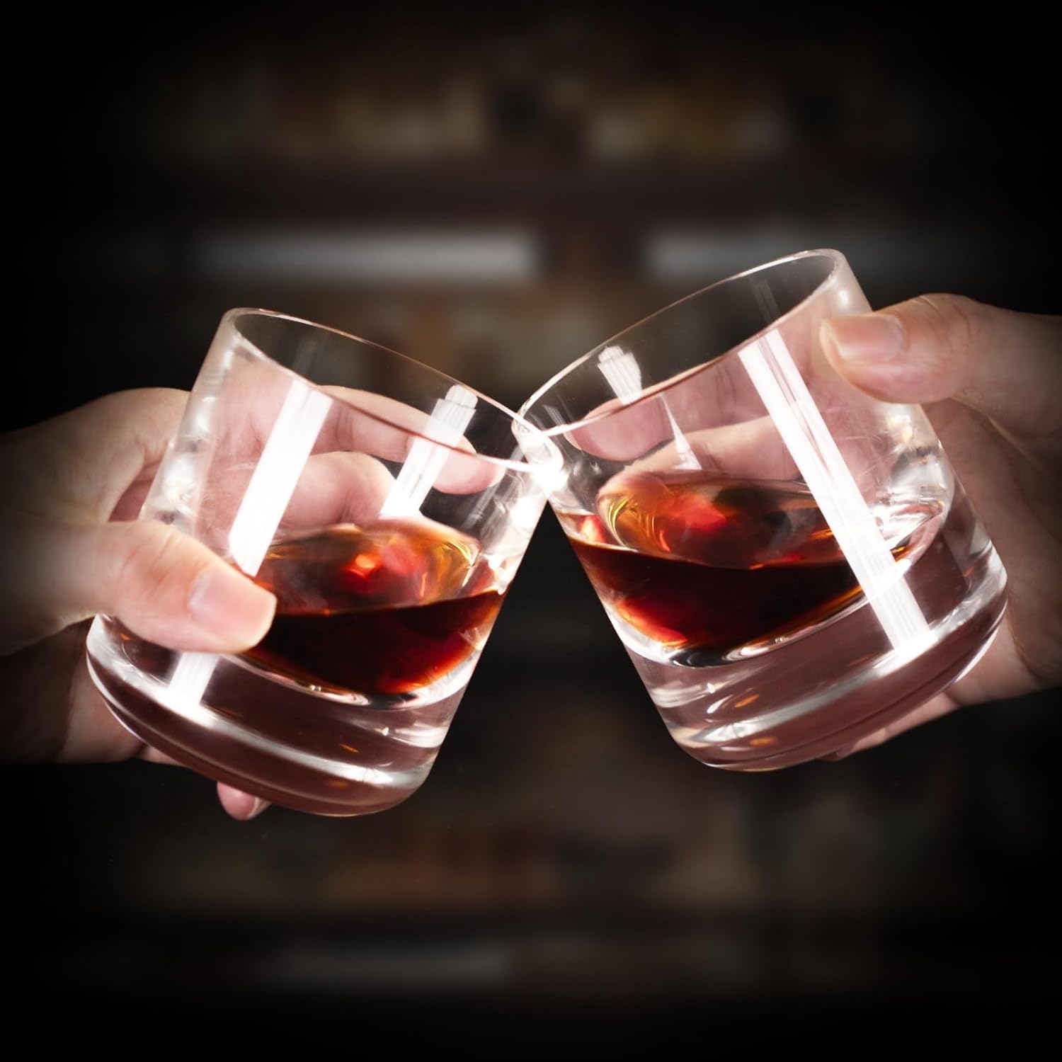 KAMMAK Crystal Whiskey Glasses Set of 2, 6.76oz Old Fashioned Glasses Stemless, Hand Blown White Cocktail Glasses, Engagement Gifts for Couples, Women, Men