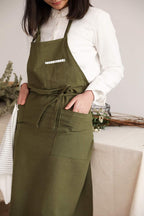 Adjustable Japan Nordic Style Soft Cotton Linen Apron with Four Pockets A Towel