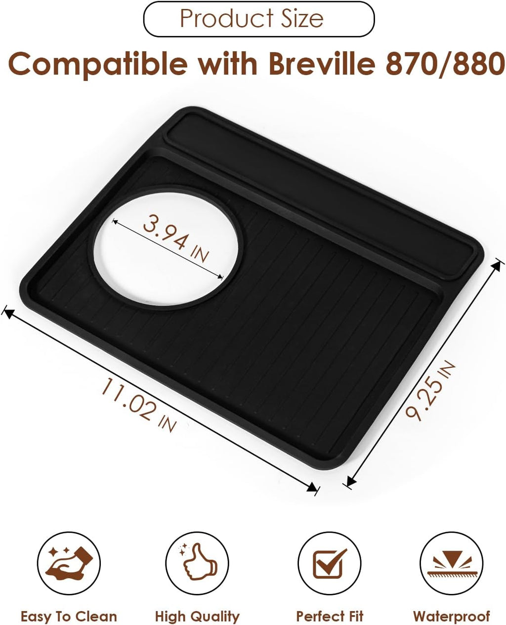 Tamping Mat compatible with Breville 870/880, Silicone Top Cover for Espresso Machines - Non-Slip, Scratch Proof Coffee Accessories (11"x9.25", Black)