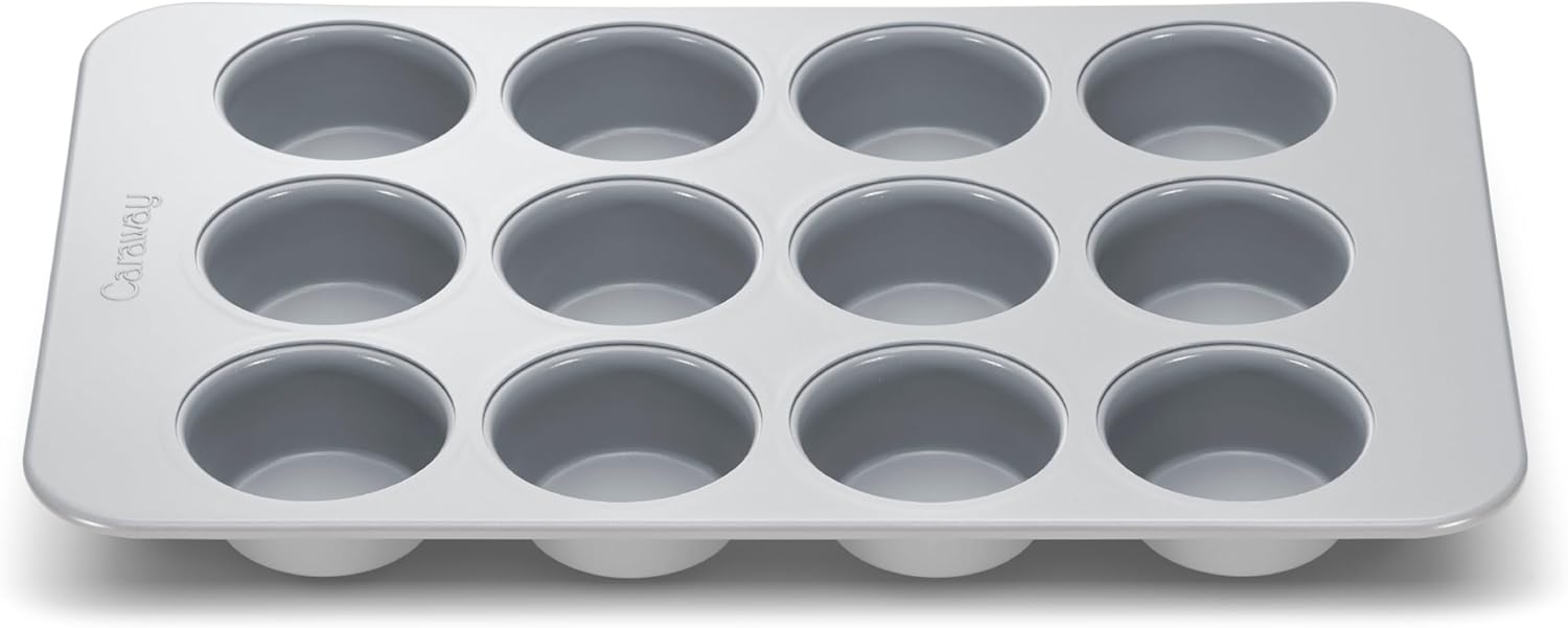 Caraway Non-Stick Ceramic 12-Cup Muffin Pan - Naturally Slick Ceramic Coating - Non-Toxic, PTFE & PFOA Free - Perfect for Cupcakes, Muffins, and More - Gray