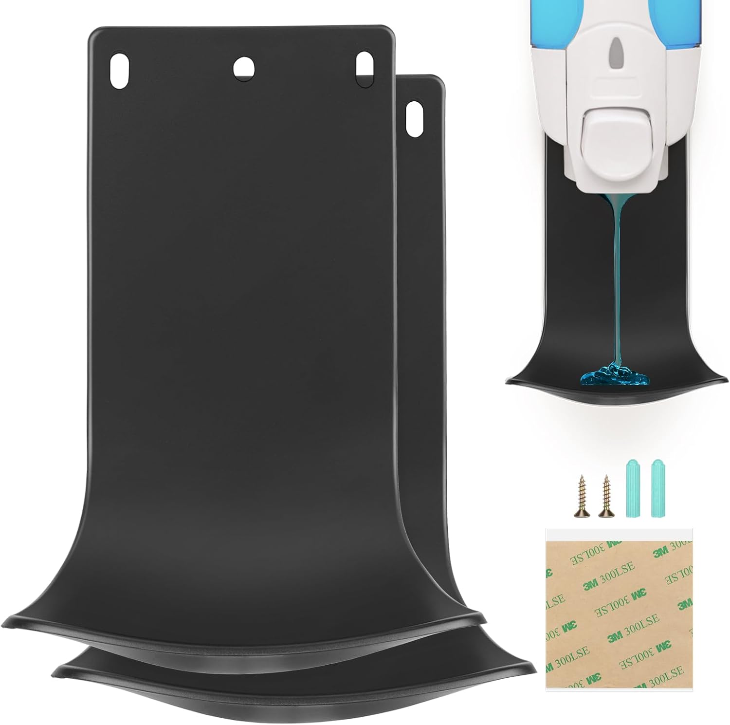 2PCS Dispenser Drip Tray Wall Mount Soap Dispenser Bracket,Laundry Detergent Drip Catcher Prevent Dripping and Spraying, Easy to Clean(Black