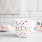 LOVE Mug with Hearts for Daily Coffee and Tea, Premium 20 oz Bone China Coffee Tea Hug Mug, Perfect Holiday, Valentine’s, and Birthday Gift for Loved Ones, Designed in England by Harvest Green Studio