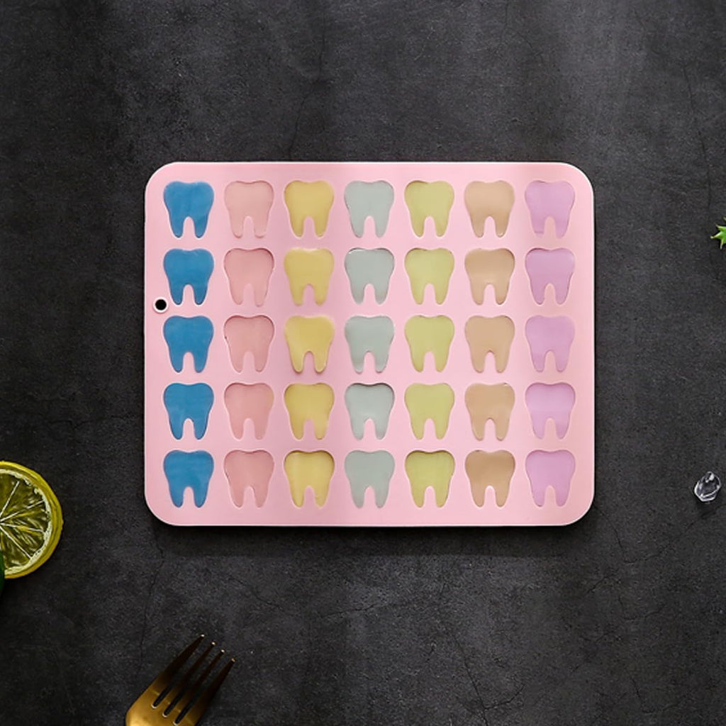Unique Tooth Shape Candy, Chocolate Silicone Molds Set, 70 Cavity, Non Stick Mold for Gummy, Cupcake Topper, Snack, Biscuit, Handmade Diy, 2 Count, Pink