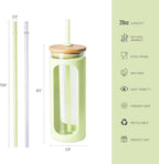 Kodrine 20oz Glass Tumbler with Straw and Lid, Iced Coffee Cups with Bamboo Lids, Glass Cups for Cold Drinks, Smoothie Cup with Silicone Sleeve for Travel, Work, BPA FREE-MintCream