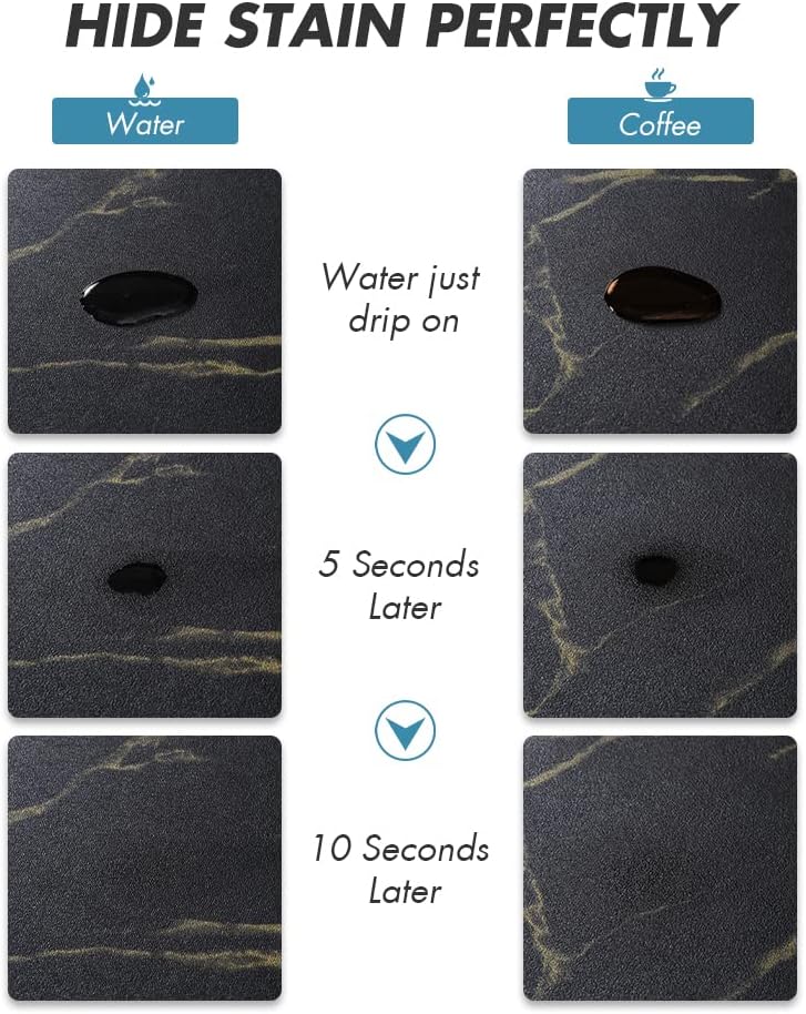 AMOAMI Coffee Mat - Hide Stain Rubber Backed Absorbent Dish Drying Mat for Kitchen Counter - Black & Gold