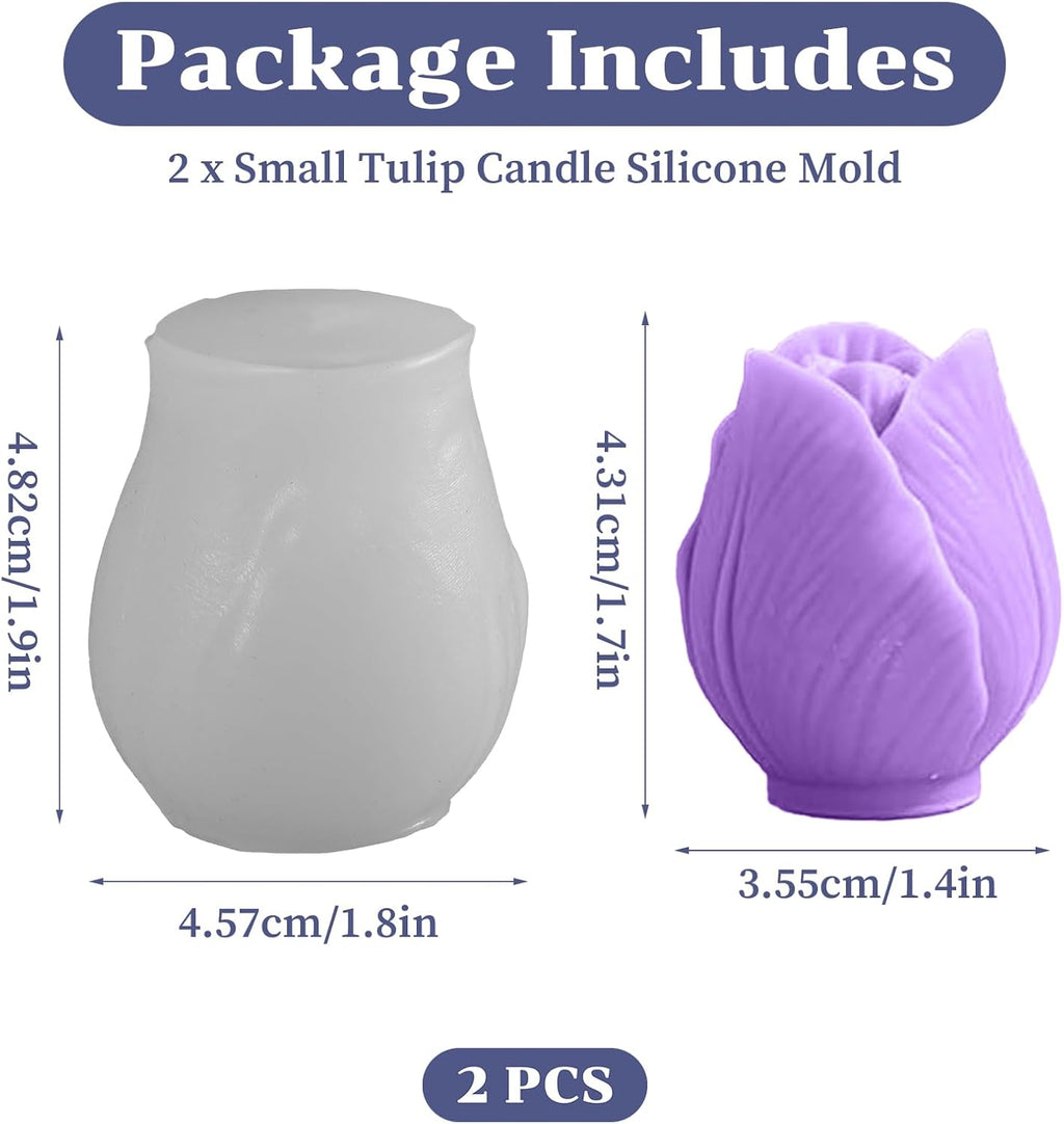 2PCS Tulip Flower Silicone Molds Tulip Bouquet Silicone Candle Molds 3D Floral Resin Candle Soap Mold Flower Fondant Chocolate Cake Decoration Mold Resin Casting