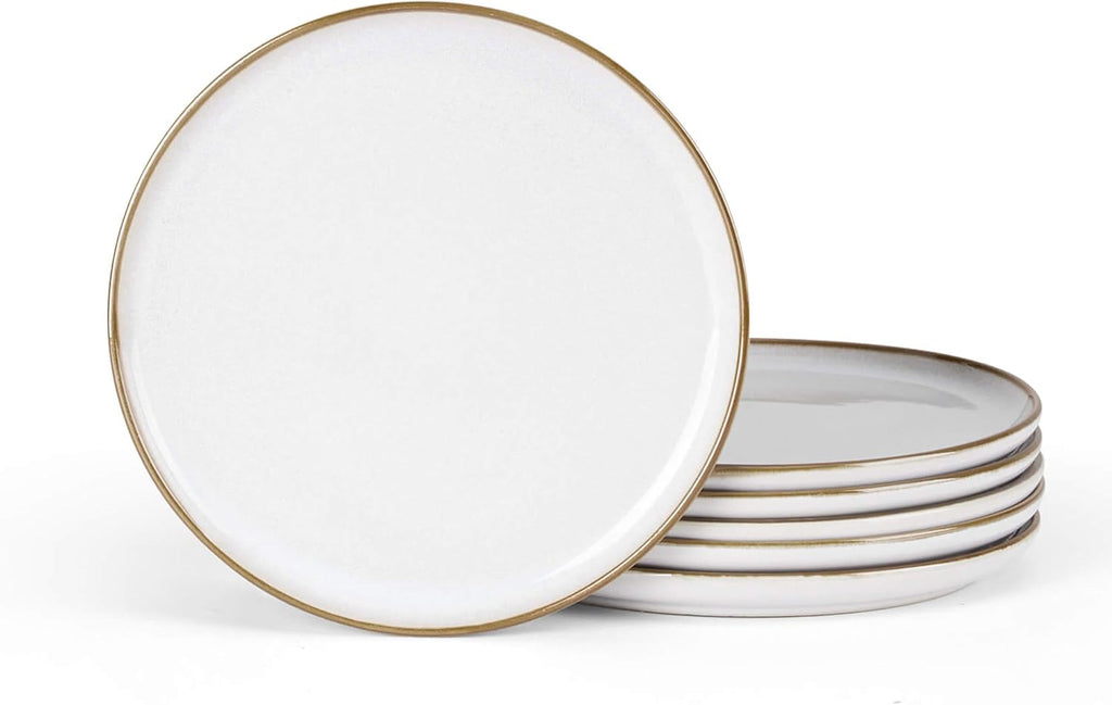 Herogo Ceramic 7.9 Inch Porcelain Dessert Plates Set of 6, Small Stoneware Dinner Plate Set, Double Reactive Glaze Large Dinnerware Plates for Kitchen, Microwave, Oven & Dishwasher Safe, Ivory White