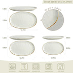 famiware Serving Platter, Oval 15.59/14.3/12.9inch Serving Dishes for Entertaining, Serving Bowls, Microwave Safe, Stoneware Serving Trays for Party, Food, Turkey, Cheese, Ocean Series, Vanilla White
