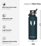 Super Sparrow Insulated Water Bottle - 17 Oz / 25 Oz / 32 Oz - Standard Mouth FlipFlow Flask - BPA Free, Leak Proof Drink Bottle- Ergonomic Straw Water Bottles for Work, Gym, Travel, Sports