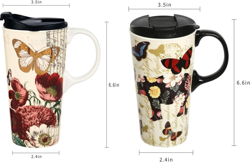 Topadorn Ceramic Travel Mug 17 oz. Coffee Latte Cup with Sealed Lid and Gift Box, Perfect for Coffee and Tea, 2 pack