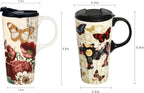 Topadorn Ceramic Travel Mug 17 oz. Coffee Latte Cup with Sealed Lid and Gift Box, Perfect for Coffee and Tea, 2 pack