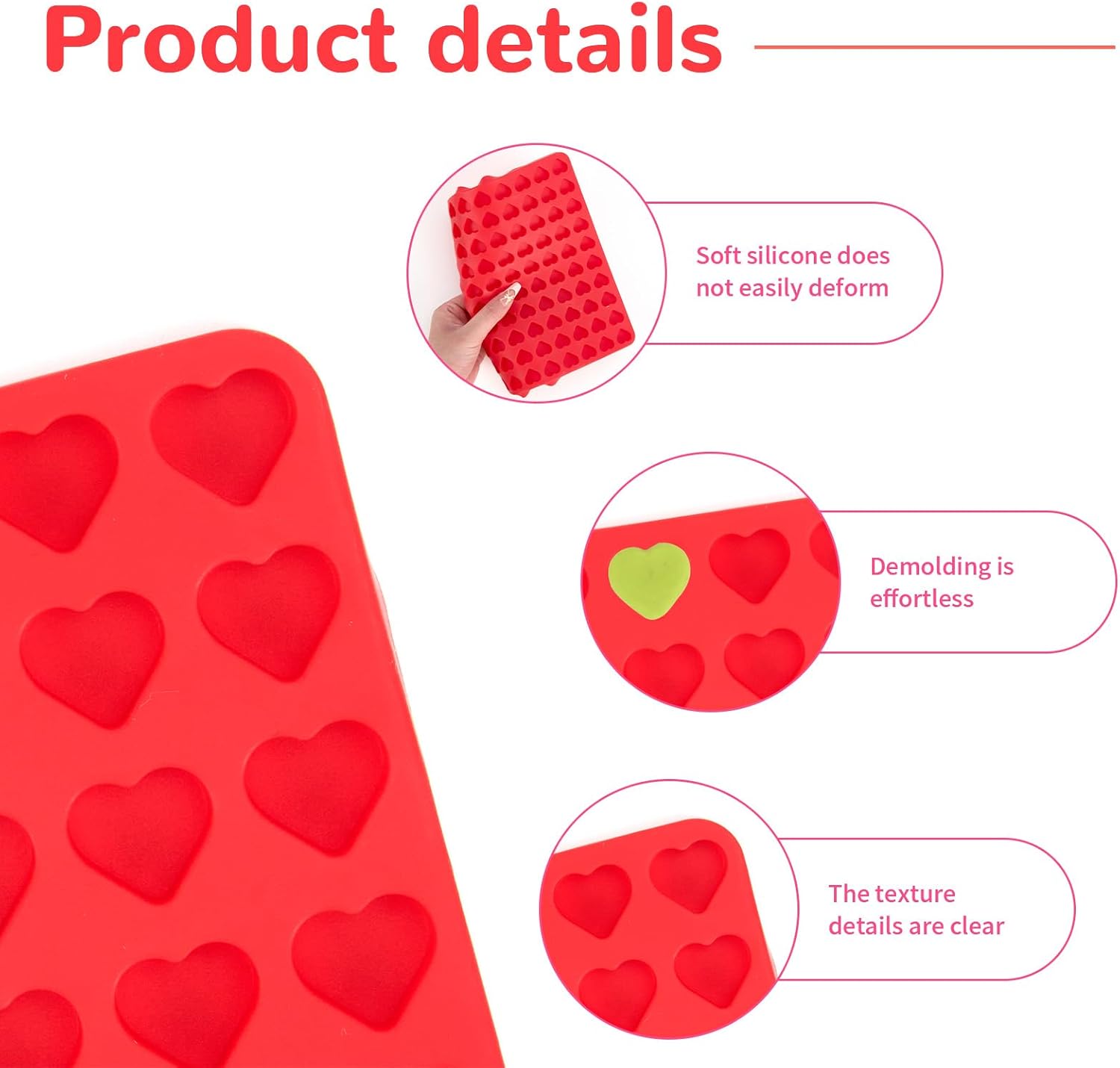 1 Pcs Heart Silicone Chocolate Molds for Gummy, Candy, Small Homemade Treats With Scraper,Gummy Silicone Molds