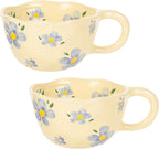Ceramic Coffee Mug Set of 2 Vintage Flower Mugs 8 oz Cute Floral Coffee Mugs Irregular Latte Art Cup Lead-free Porcelain Cups for Cappuccino, Cocoa (2 Blue Flower)