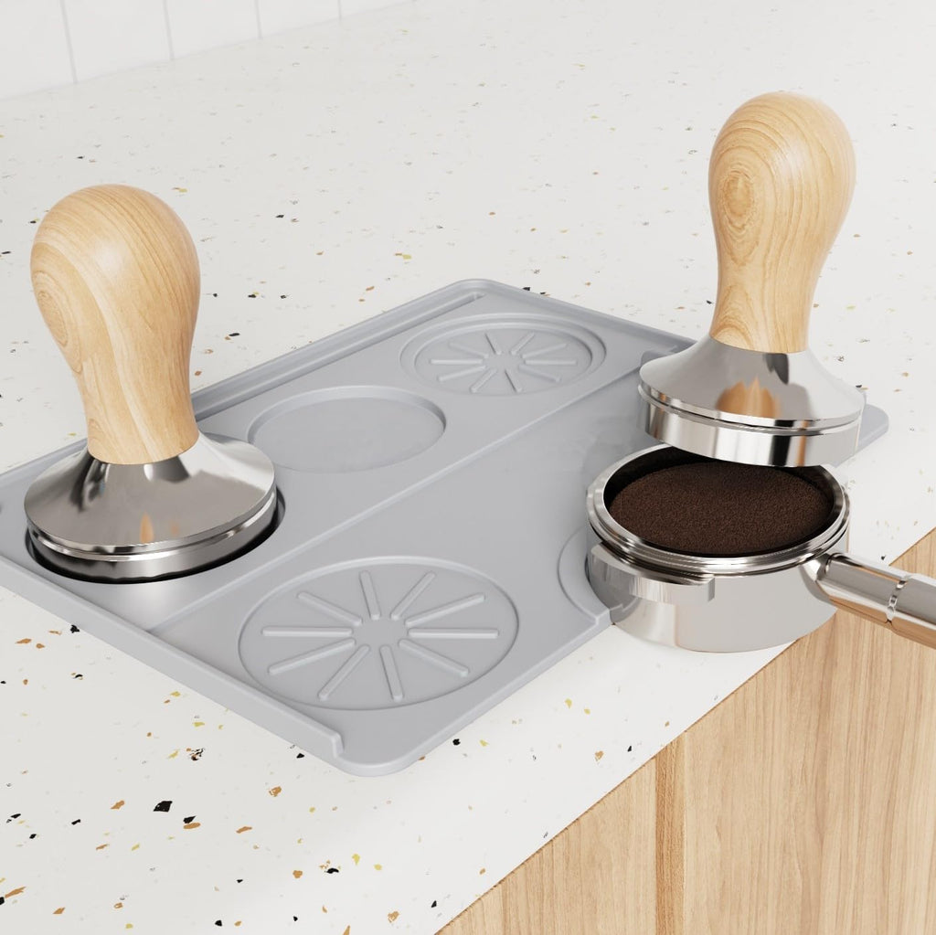 Espresso Tamping Mat, Coffee Tamper Mat, Espresso Mat for Counter, Silicone Tamper Mat, Food-grade, Non-Slip, Waterproof, Heat Resistant (Black, 25x20cm)