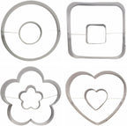 Large Size Donut Design Cookie Cutters Set of 4 pcs, Stainless Steel 4 Shapes Cream-filled Doughnut Fondant Cutter Molds Baking DIY (Round + Square + Heart + Flower)