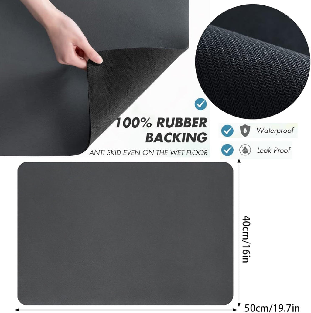 Coffee Mat 15.7*19.7 Inch, 50*40cm Dish Drying Mat for Kitchen Counter Bar, Stain Hiding Rubber Backed Absorbent Bar Mat Pad, Dark Grey (3)