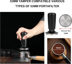 53mm Espresso Tamper,Spring Loaded Tamper with Stainless Steel Flat Base,Compatible with 53mm Portafilter,Coffee Tamper for Coffees Enthusiast and Home Barista