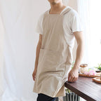 NEWGEM Japanese Linen Cross Back Cooking Aprons for Women Men with Pockets Cute for Baking Kitchen