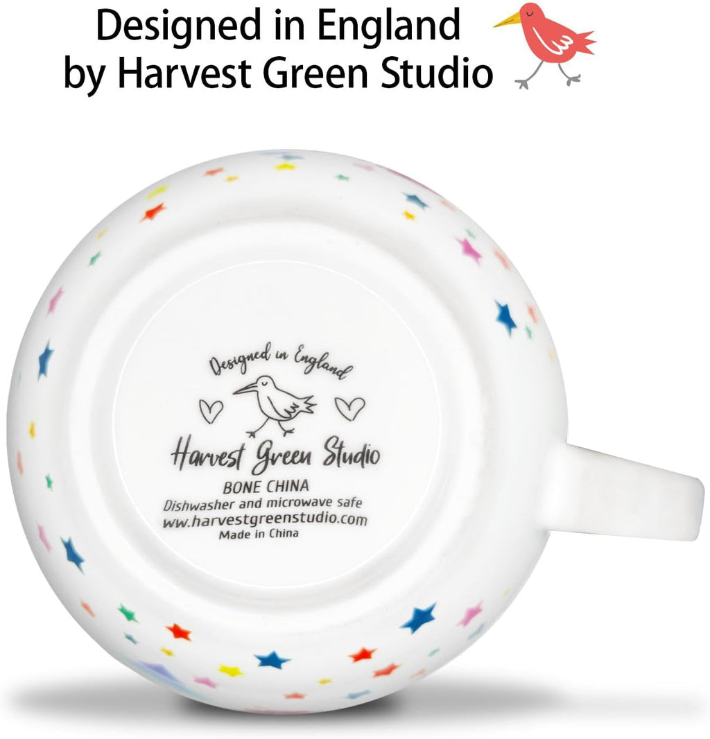 Rainbow Heart Coffee Mug, Premium 20 oz Bone China Hug Mug, Inspiring Gift of Hope and Positivity, Perfect for Birthdays, Holidays, and Christmas, Designed in England by Harvest Green Studio