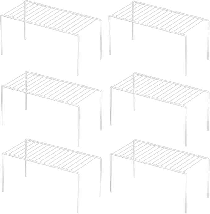 Redrubbit 6 Pack(10.6 x 5.1 Inch) Cabinet Storage Shelf Rack, Rustproof Kitchen Counter and Cabinet Shelf, Small Storage Rack Organizer for Kitchen, Fridge, Bathroom, White