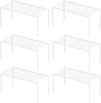 Redrubbit 6 Pack(10.6 x 5.1 Inch) Cabinet Storage Shelf Rack, Rustproof Kitchen Counter and Cabinet Shelf, Small Storage Rack Organizer for Kitchen, Fridge, Bathroom, White