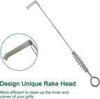 17.5" BBQ Ash Tool Poker Rake, Charcoal and Grill Cleaning Ash Tools for Big Green Egg, Kamado Joe and Other Charcoal Grills Corner Cleaner Accessories