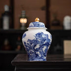 7 inches dragon Ginger Jar - blue white Ceramic Decorative with Lid flower vase， chinoiserie gift Enamel jars for Home/Kitchen/Dining/living room/shelf decor/Tea Storage