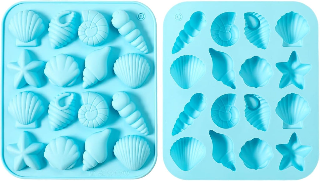 2-Pack Nordic Blue Seashell Silicone Molds for Chocolate Candy Baking Decorations