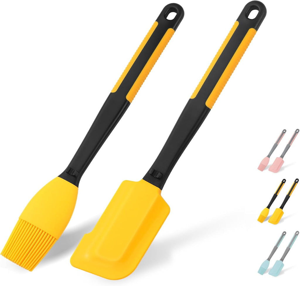 Extra Long Silicone Pastry Brush+Spatula - Heat Resistant, for Baking, Scraping, Mixing, BBQ, Grill, Kitchen, Cooking, Spread Oil, Butter (Yellow Brush+Spatula)