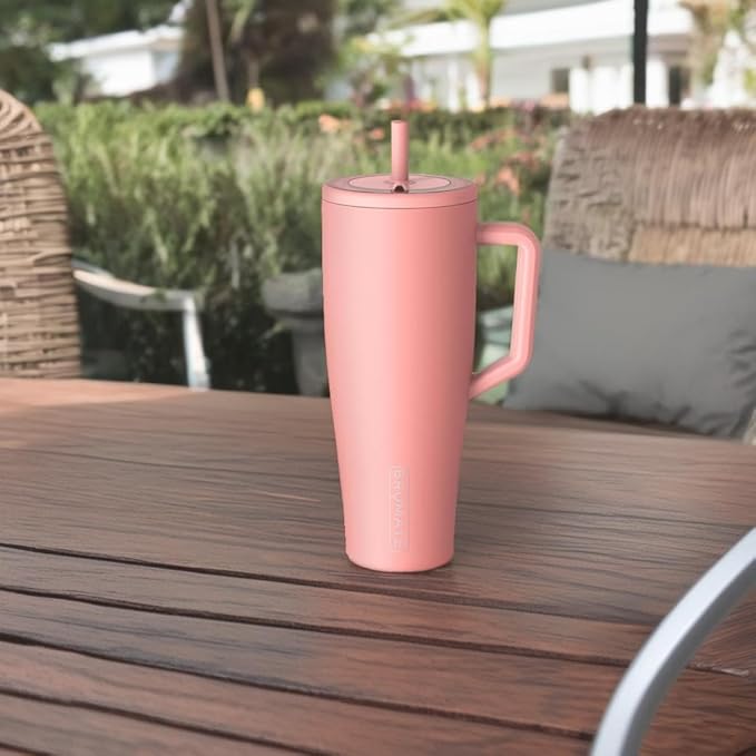 BrüMate Era 40 oz Tumbler with Handle and Straw | 100% Leakproof Insulated Water Bottle Tumbler with Lid and Flexible SoftSip Straw | Made of Stainless Steel | Cup Holder Friendly | 40oz (Guava)