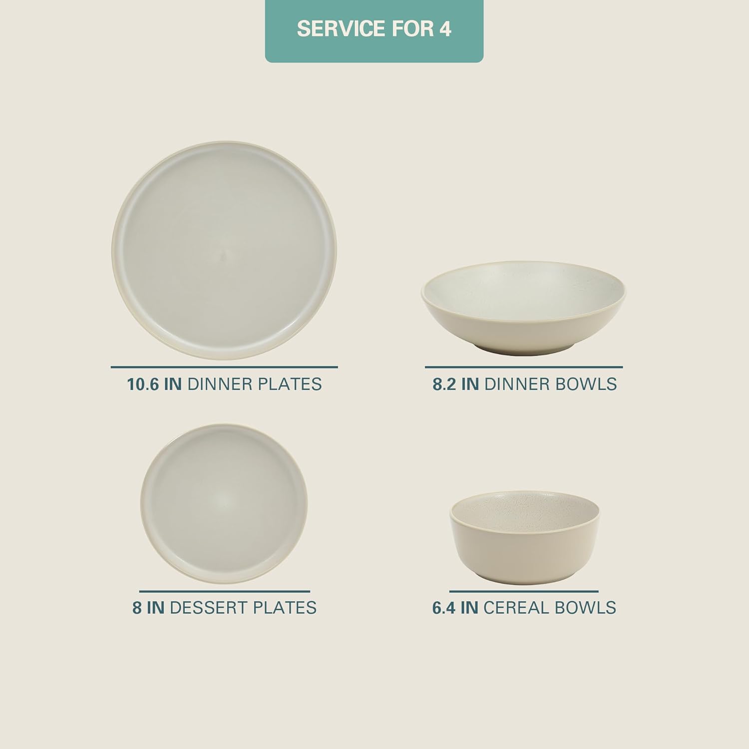 Gibson Elite Tribeca Loft 16-Piece Dinnerware Set – Matte Cream and White Reactive Glaze Stoneware, Double Bowl Round Plates and Bowls – Modern Neutral Tableware for 4, Dishwasher & Microwave Safe