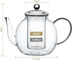 1530 ml/52 oz Large Glass Teapot with Removable Infuser, Clear Tea Kettle Stovetop Safe for Loose Leaf and Blooming Tea, Tea Lover's Choice