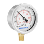 MEASUREMAN 2-1/2" dial,Glycerin Filled, Stainless Steel case, Brass Inside, 30inHg/-100kpa-0-30psi/200kpa,1/4" NPT Lower Mount