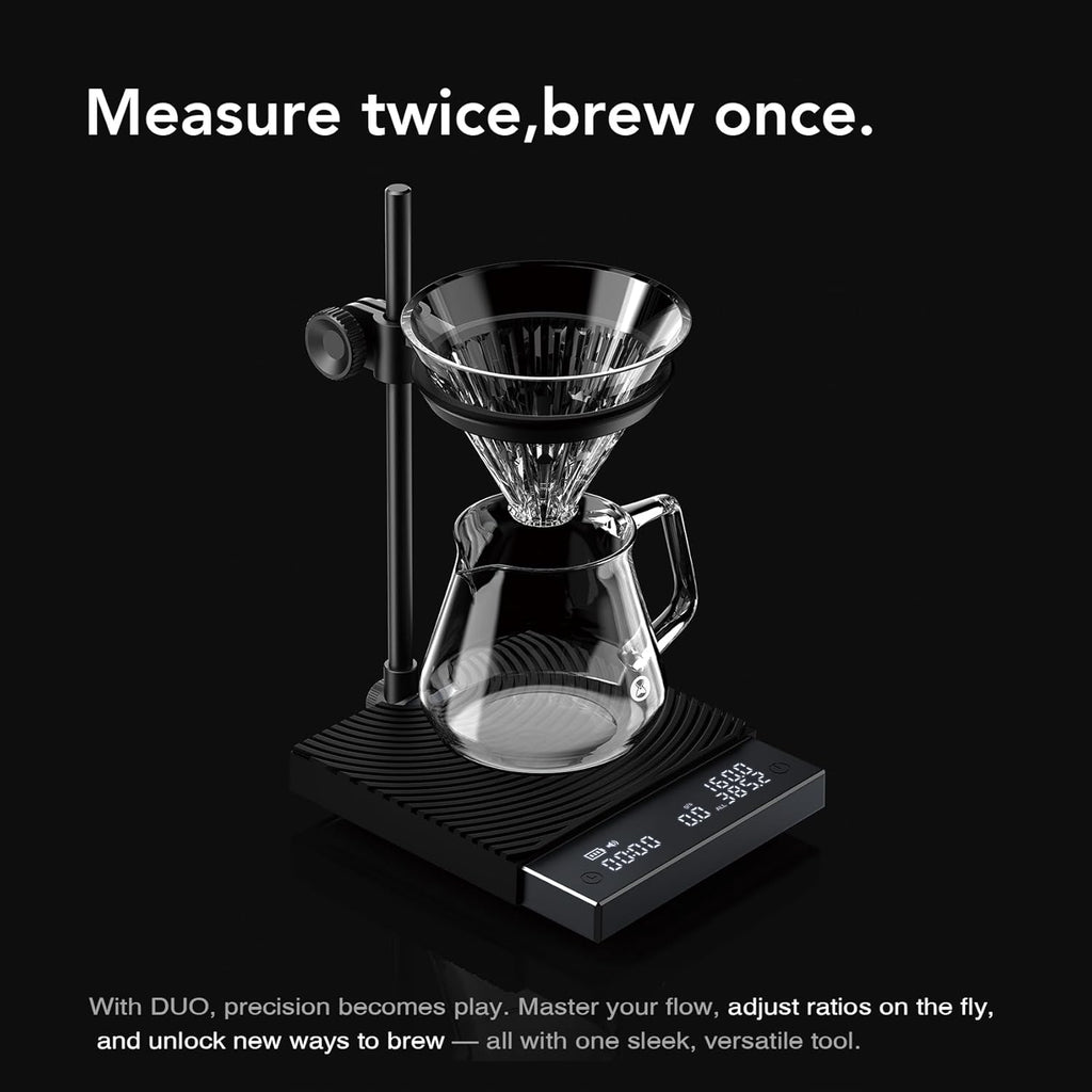 TIMEMORE Coffee Scale Black Mirror Duo (New) with Adjustable Dripper Mount/High-Precision Load Cell/Dual-Readout Display/Real-Time Flow Rate，Espresso Digital Coffee Scale for Pour Over Drip Coffee.