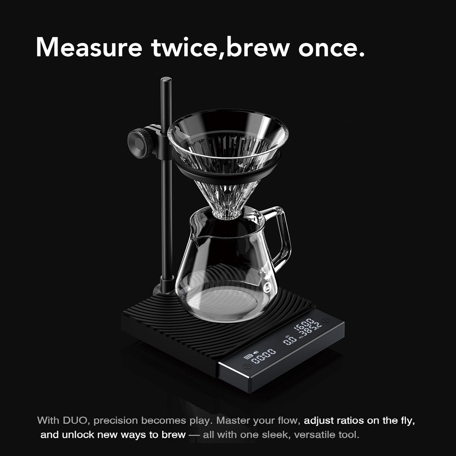 TIMEMORE Coffee Scale Black Mirror Duo (New) with Adjustable Dripper Mount/High-Precision Load Cell/Dual-Readout Display/Real-Time Flow Rate，Espresso Digital Coffee Scale for Pour Over Drip Coffee.
