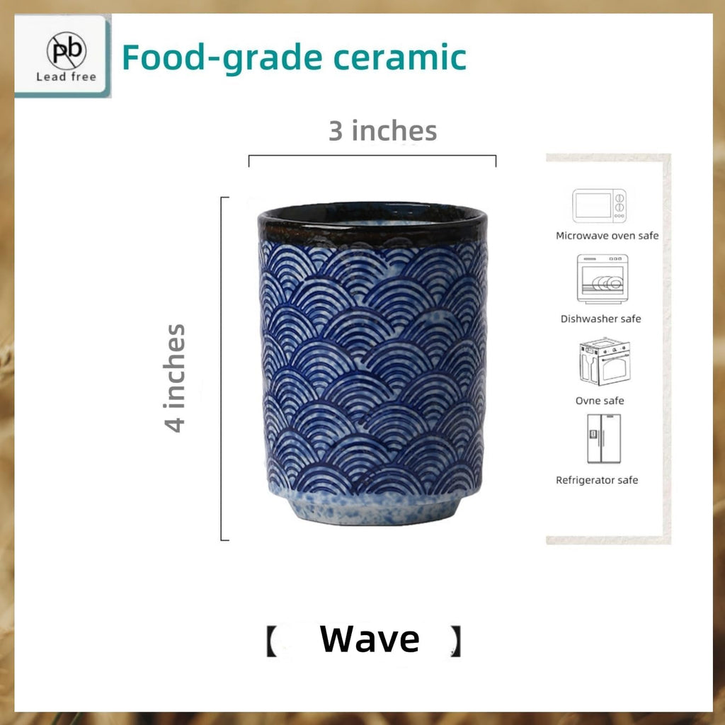 Stoneware Coffee Bar Utensil Holder Tea & Coffee Spoon & Stirrer Holder for Stir Stick Straw Teaspoon Holder Spoon Cup Small Utensil Jar (Blue Wave)