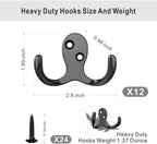 12 PCS Heavy Duty Coat Hooks - Wall Mounted Hooks for Coats, Backpacks, Robes & Hats - Includes 24 Screws