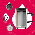 Ideus Vacuum Insulated Coffee Mug, 16oz Reusable Stainless Steel Thermal Double Walled cup with Handle and Slider Lid for Hot & Cold Beverages, BPA Free (Red Zebra)