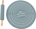 Large Silicone Rolling Pin Pastry Baking Mat Set for Kitchen (Grey)
